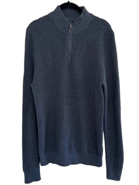 Fairlane & Sons Blue Cotton Quarter Zip Long Sleeve Pullover Sweater Minimal
